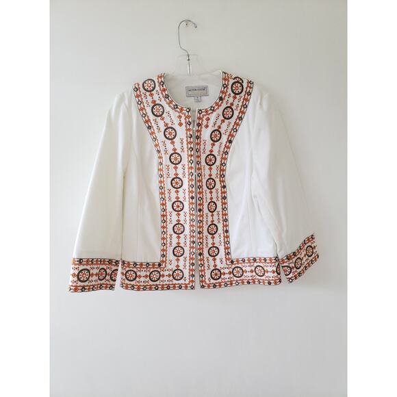Victor Costa Occasion Embroidered Jacket White Orange Sequins Women Small - Picture 9 of 11